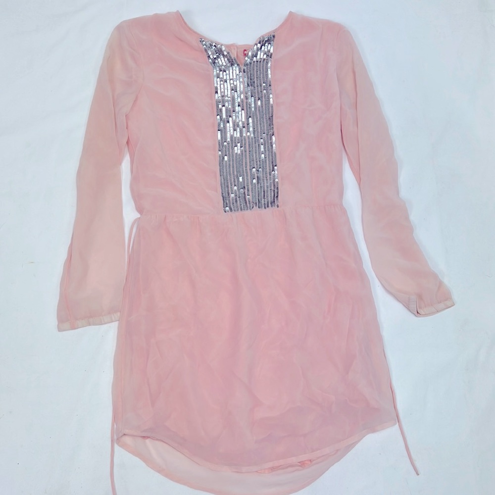 #1212 Ruby & Bloom Baby Pink Silk Dress with Sequins | Size: L
